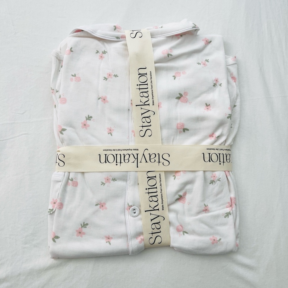 NWT StayKation Bamboo Ribbed PJ Floral Sleepshirt / Lounge Dress Size XS - Picture 5 of 7